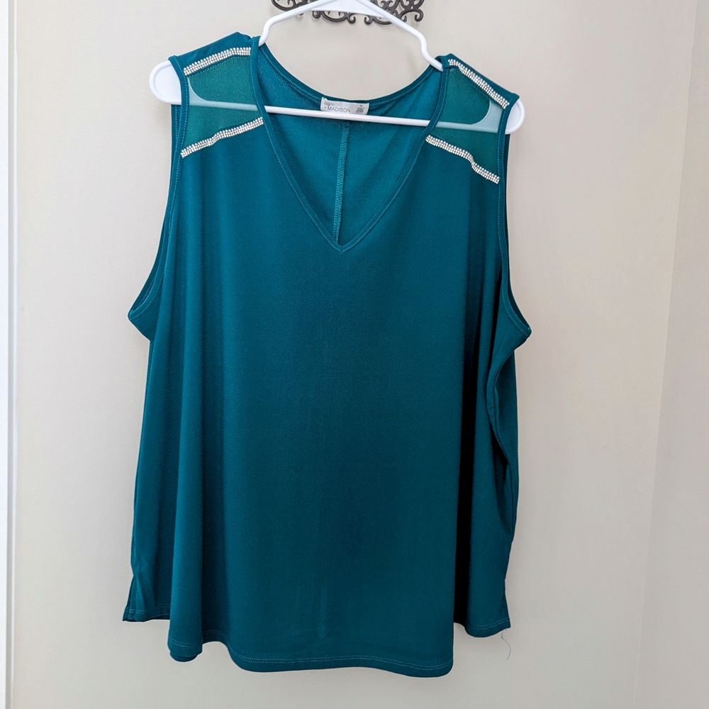 89th & Madison Teal Sleeveless Top with Embellished Shoulders Size 2X
